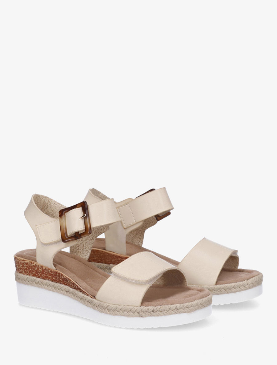 Sandales à scratch en simili - Beige - 4