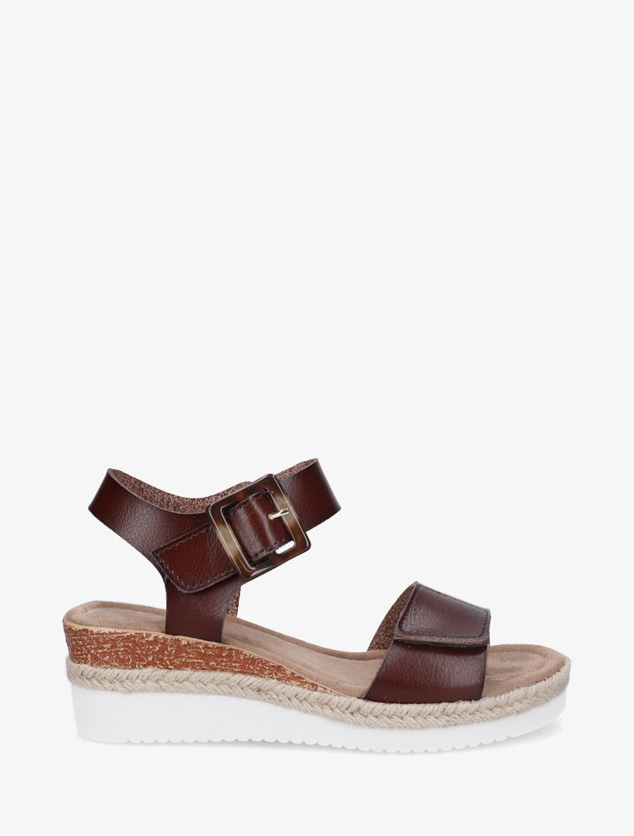 Sandales à scratch en simili - Marron - 1