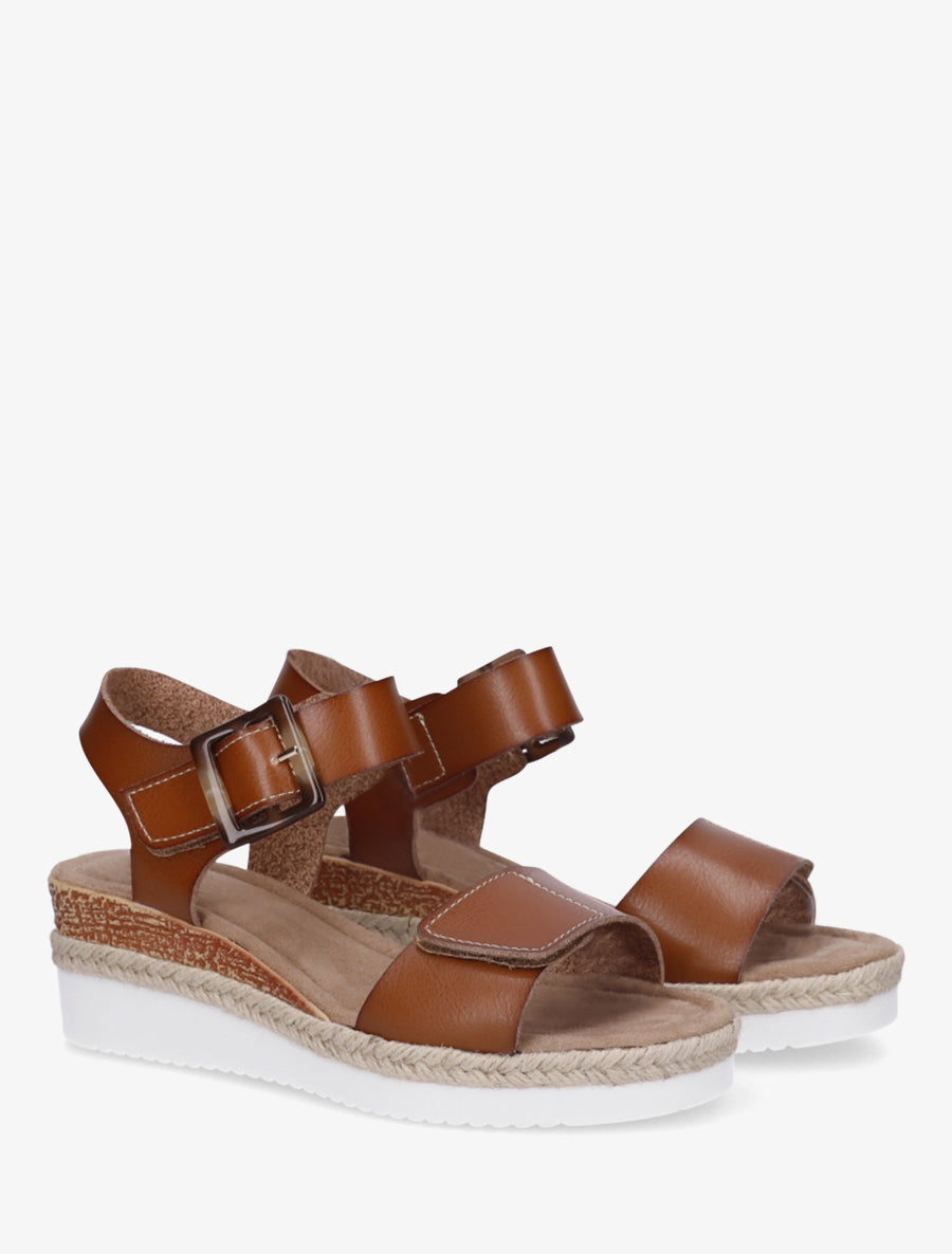 Sandales à scratch en simili - Camel - 4