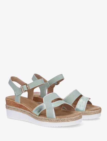 Sandales compensées bride fantaisie irisée - Vert amande - 4