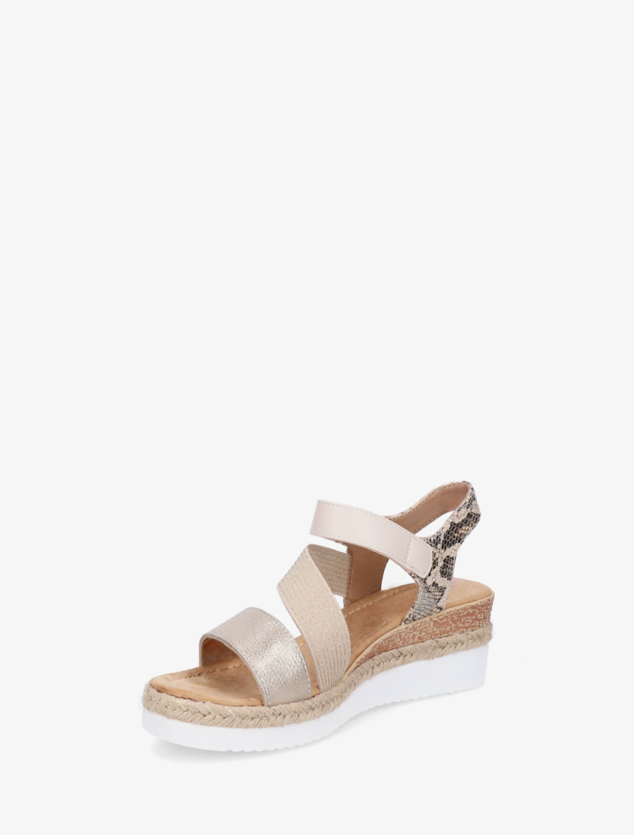 Sandales compensées élastiquées à scratch - Beige - 3