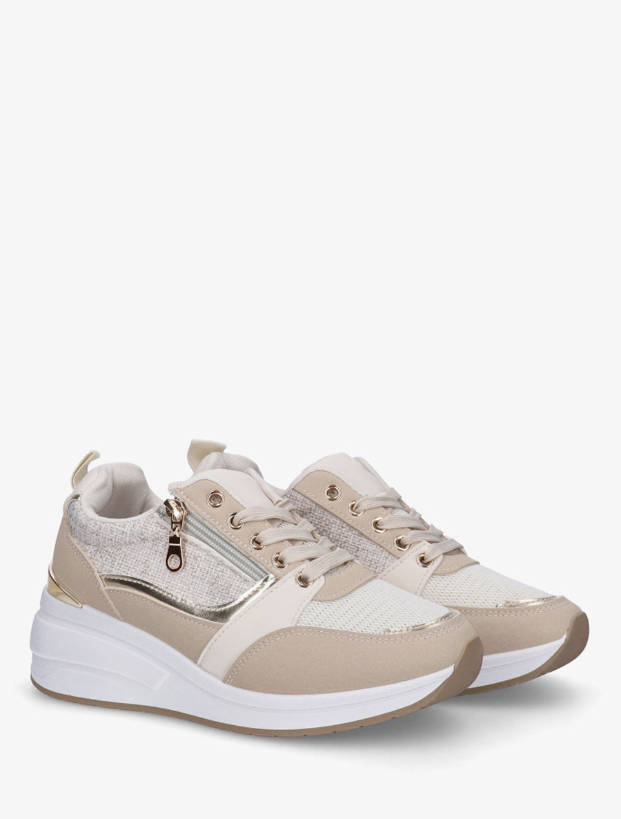 Baskets compensées à zip - Beige - 4