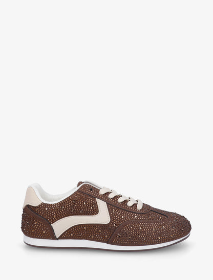 Sneakers effet nubuck à strass - Marron - 1