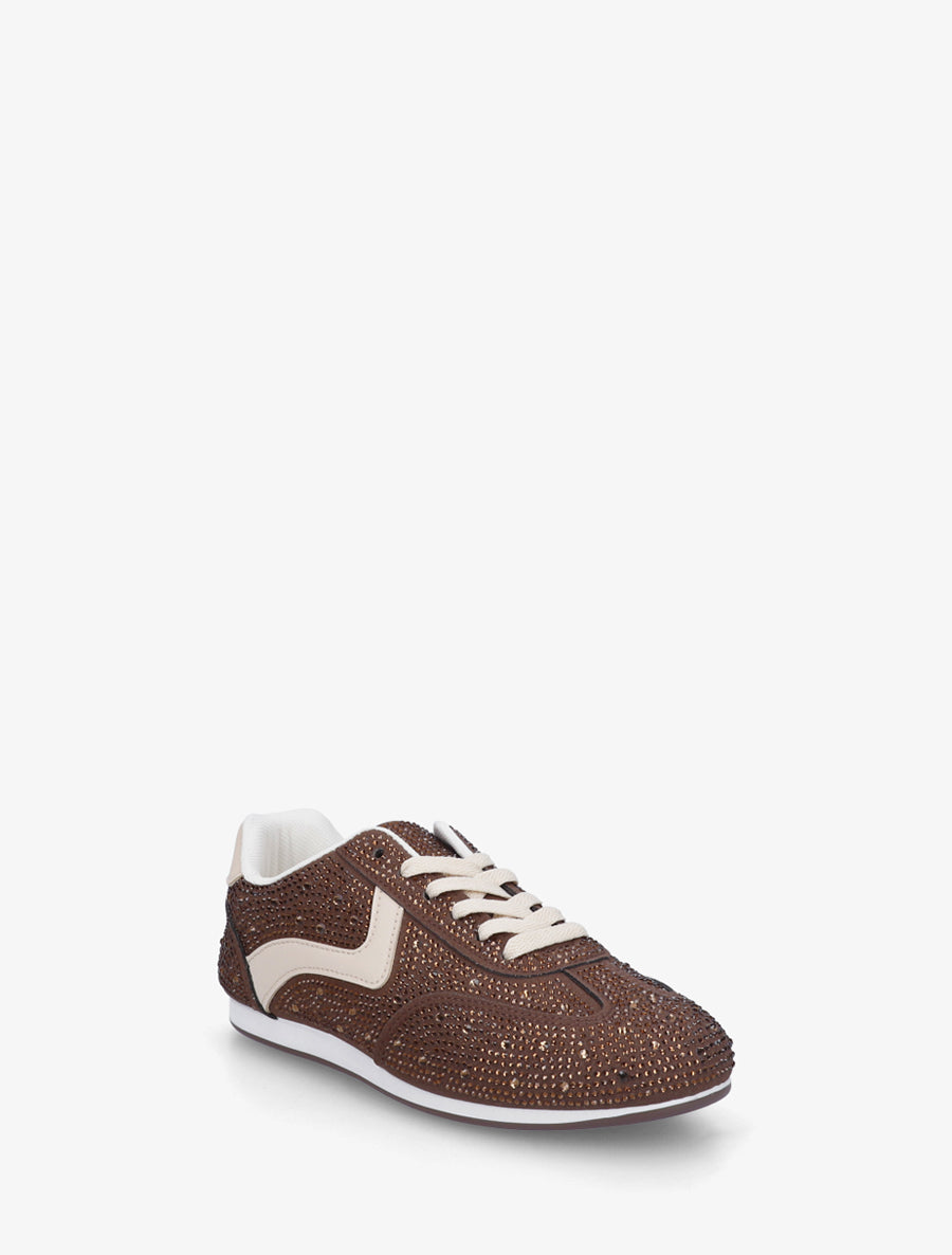Sneakers effet nubuck à strass - Marron - 2