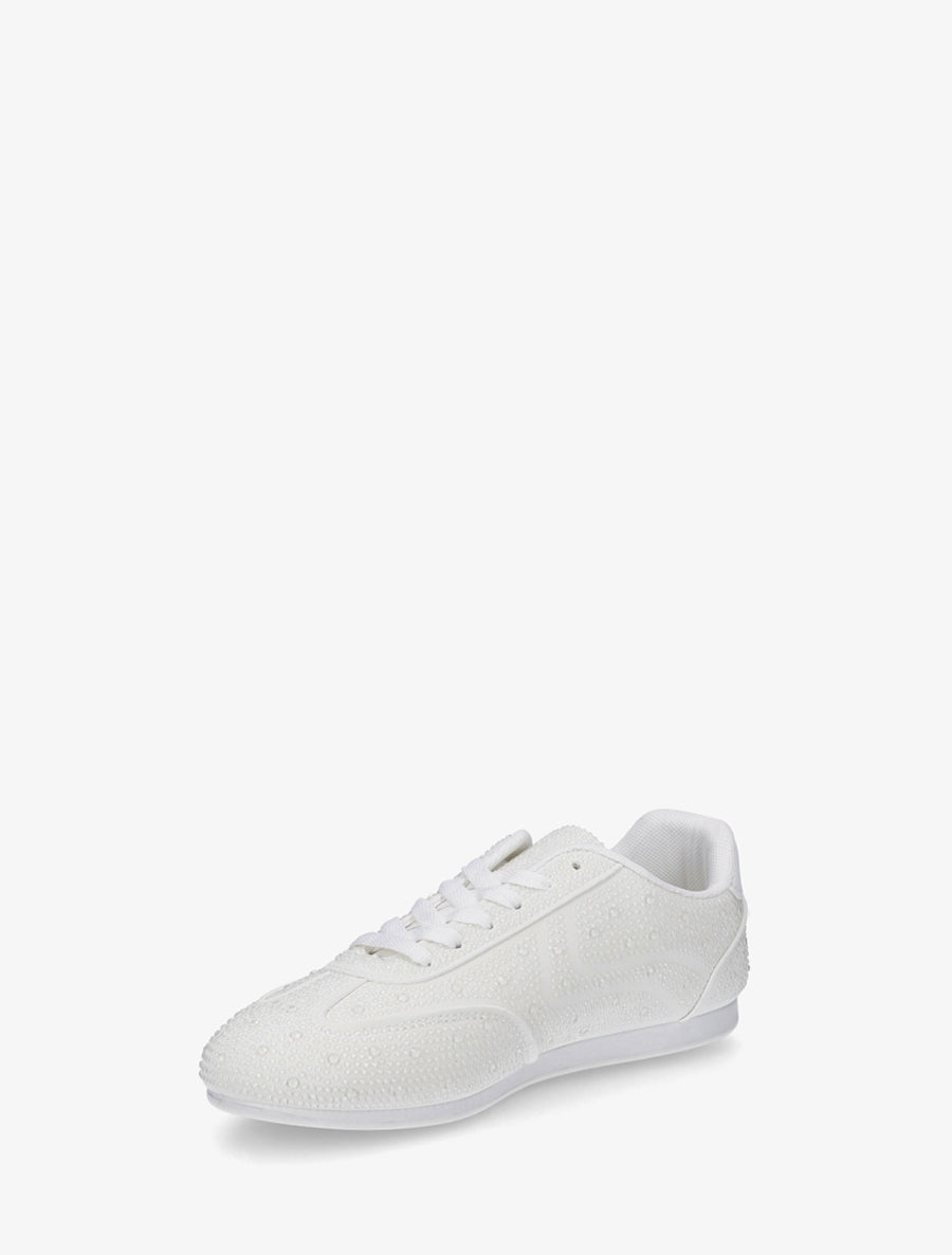 Sneakers effet nubuck à strass - Blanc - 3
