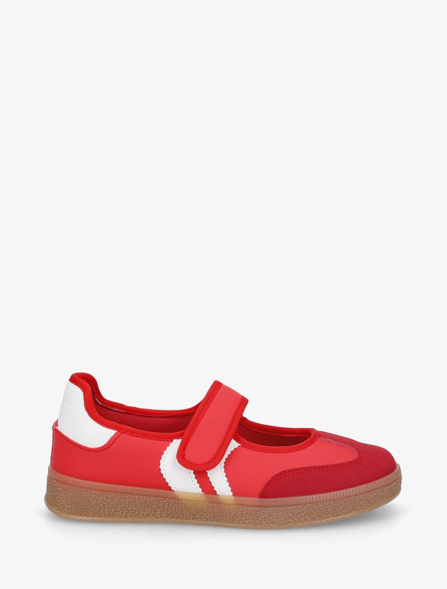 Ballerines style sneakers à scratch - Rouge - 1