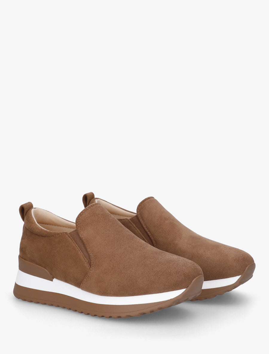 Baskets compensées en suédine - Camel - 4