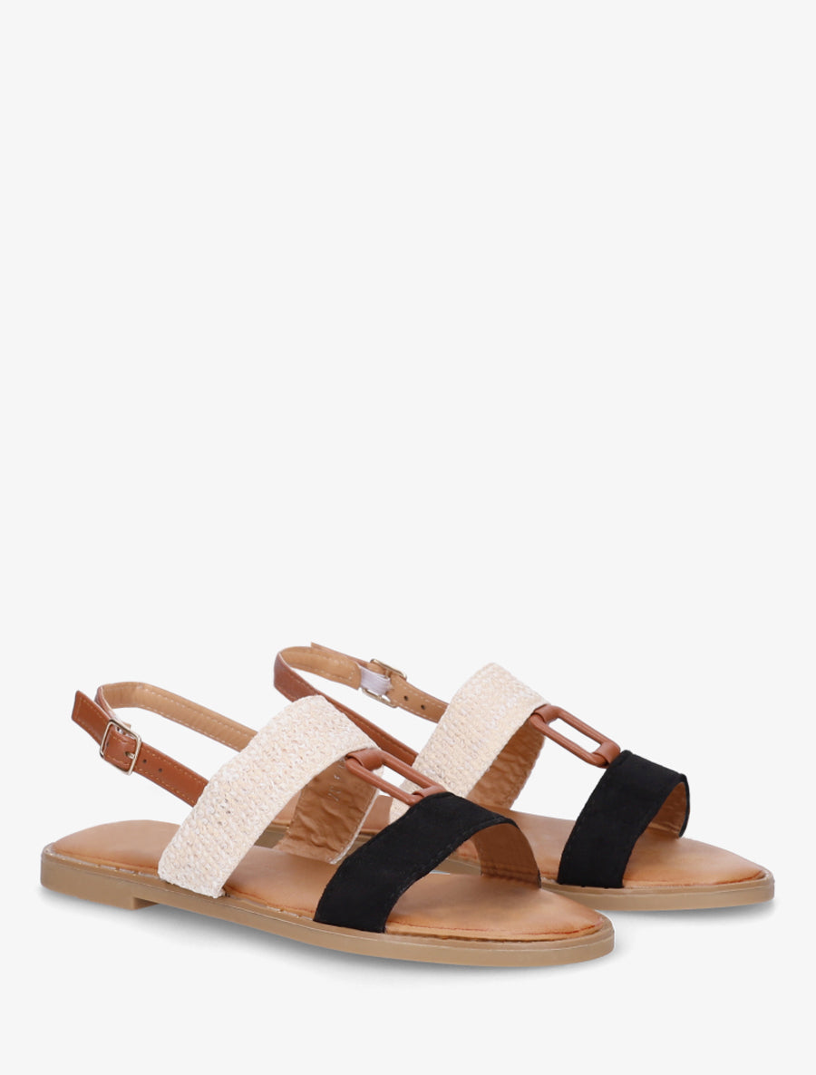 Nu-pieds bi-matière à bijou rectangle - Noir - 4