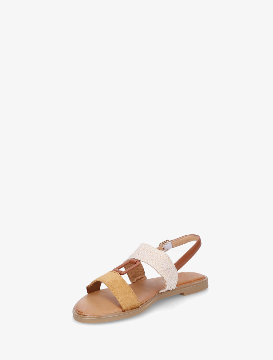 Nu-pieds bi-matière à bijou rectangle - Camel - 3