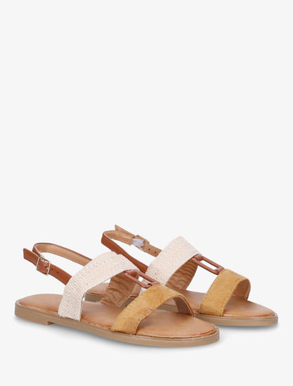 Nu-pieds bi-matière à bijou rectangle - Camel - 4