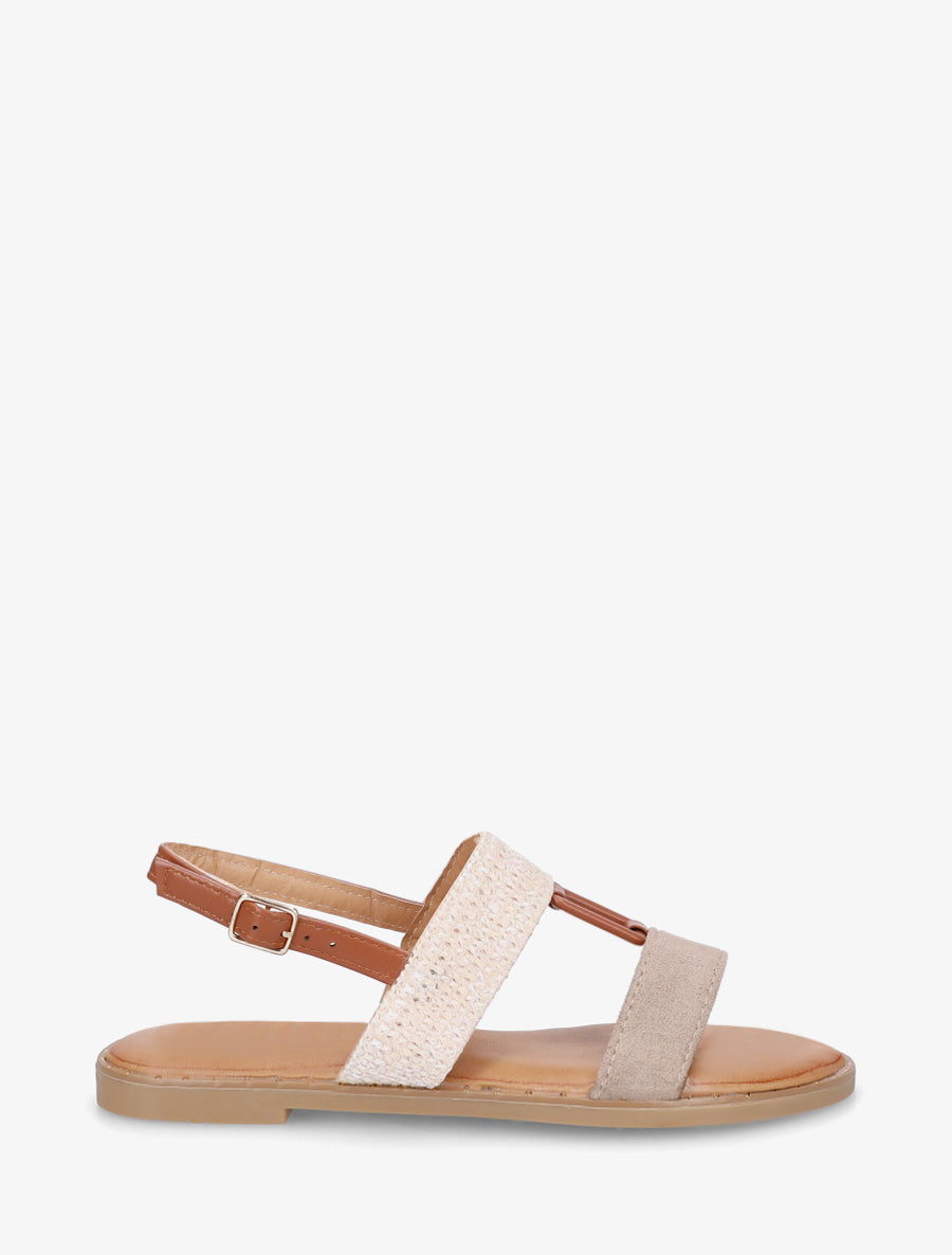 Nu-pieds bi-matière à bijou rectangle - Taupe - 1