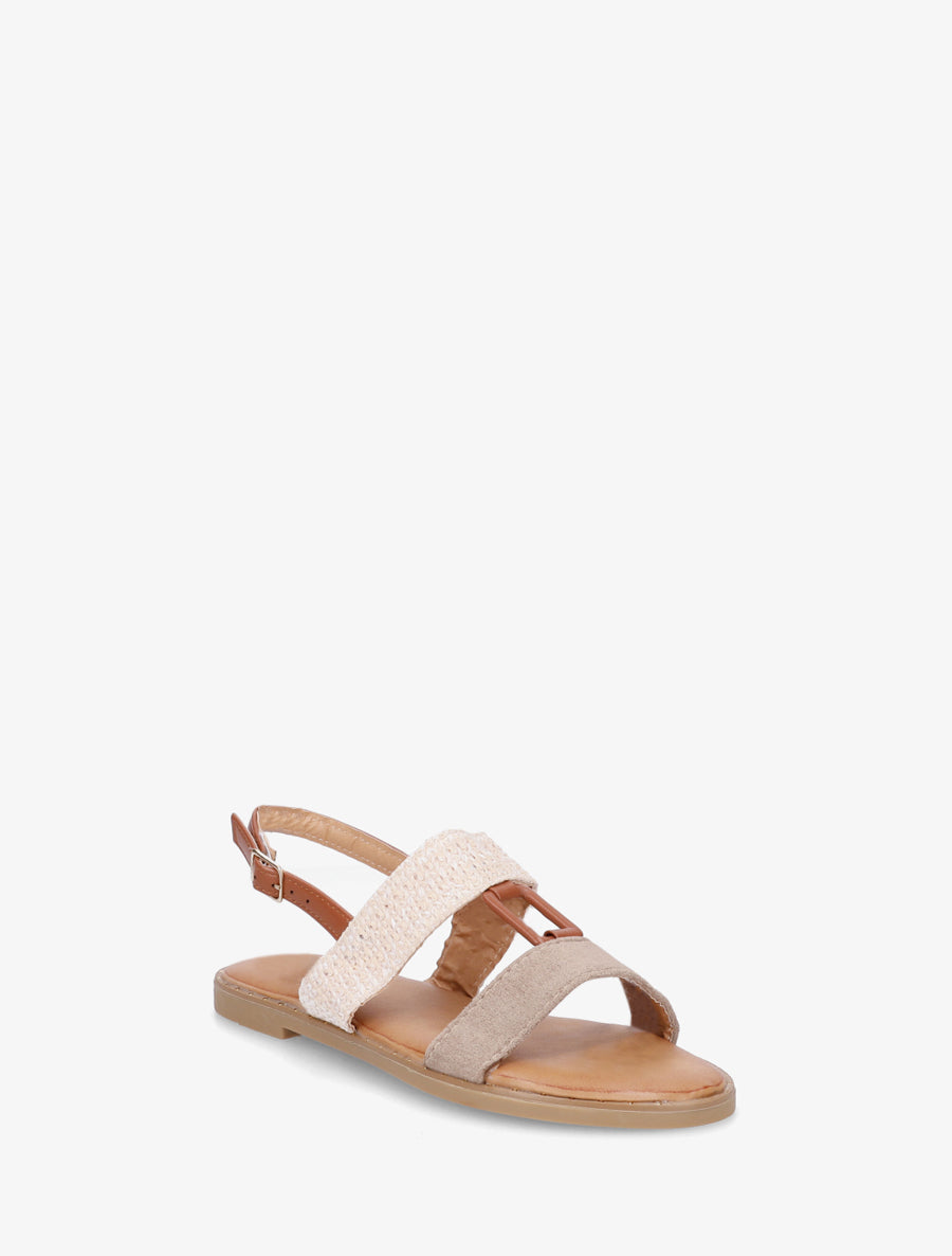 Nu-pieds bi-matière à bijou rectangle - Taupe - 2