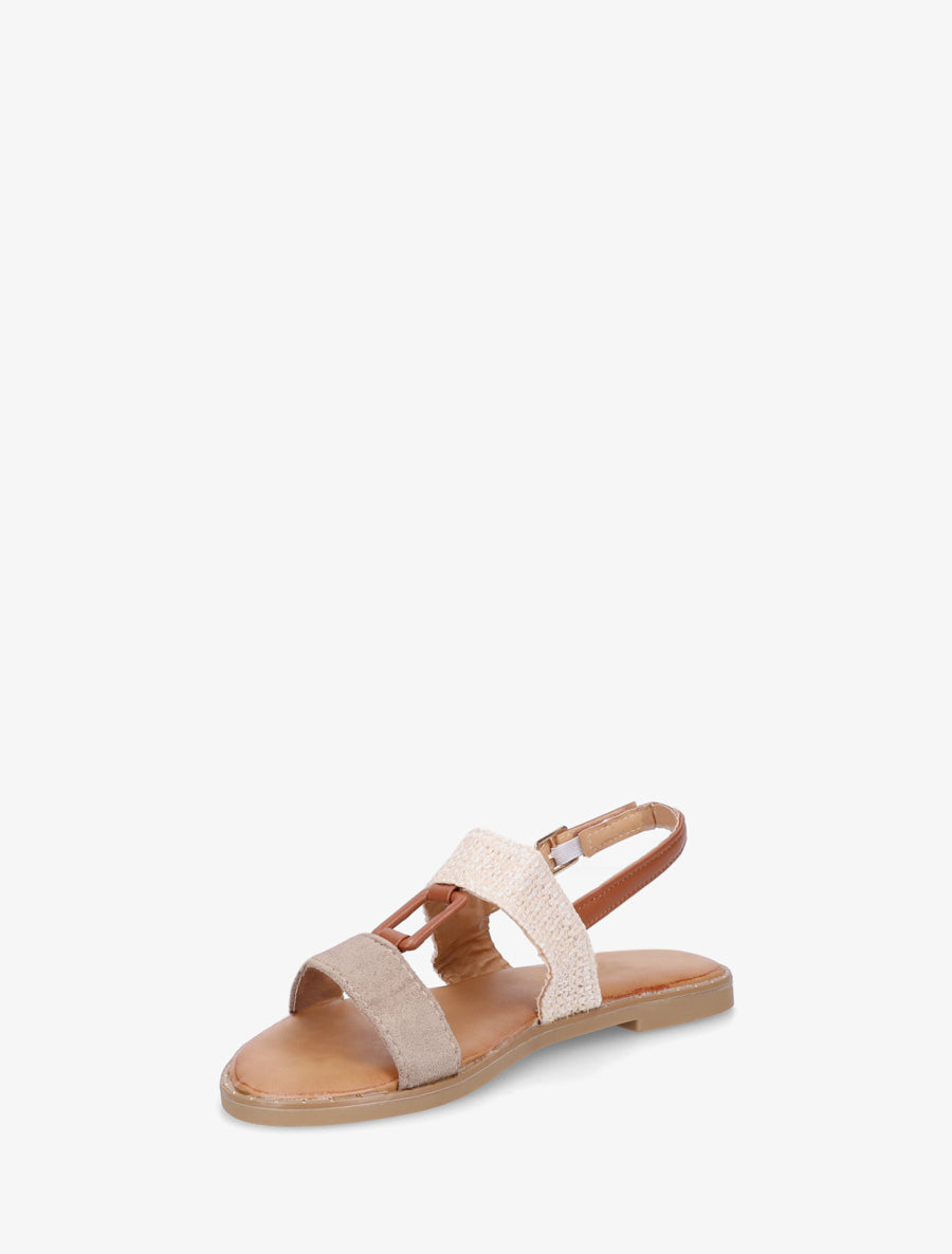 Nu-pieds bi-matière à bijou rectangle - Taupe - 3