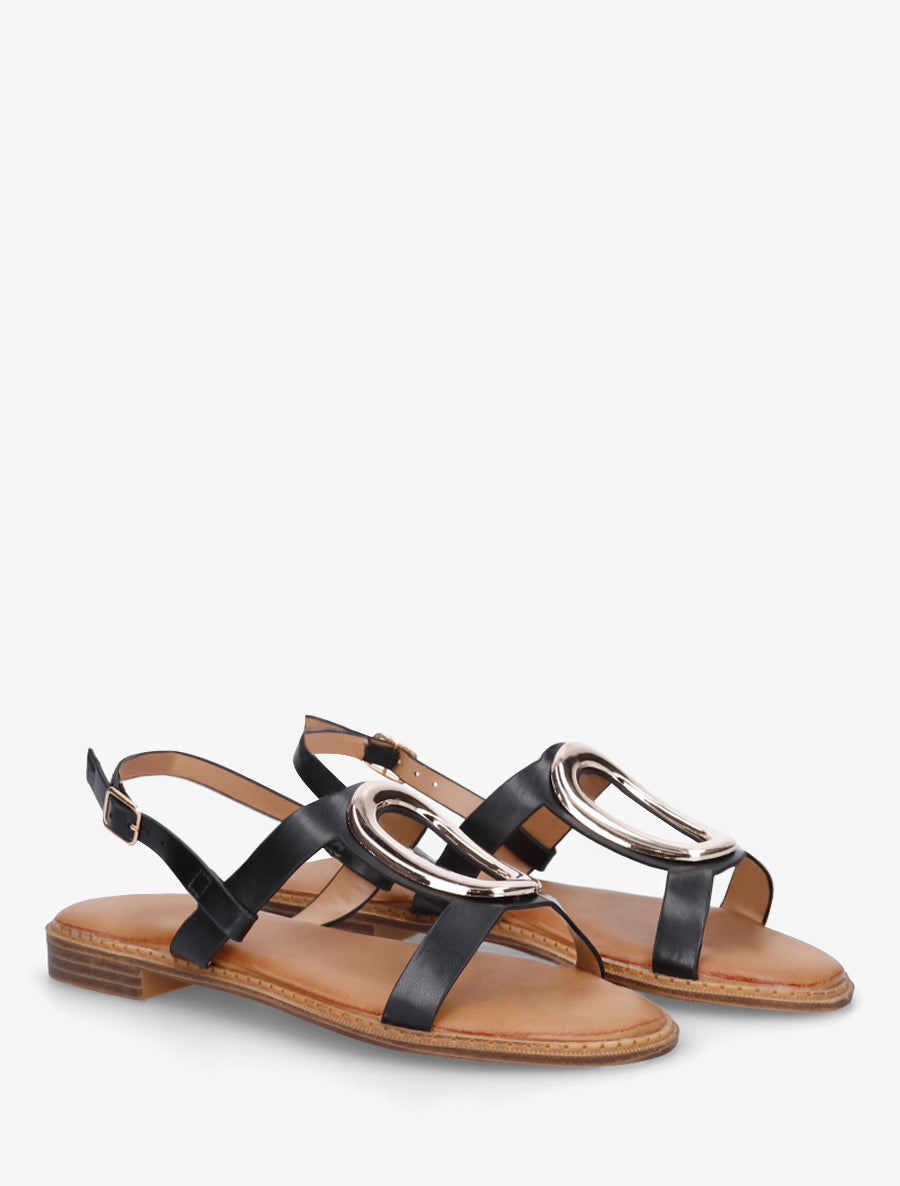 Nu-pieds à bijou métallique doré - Noir - 4