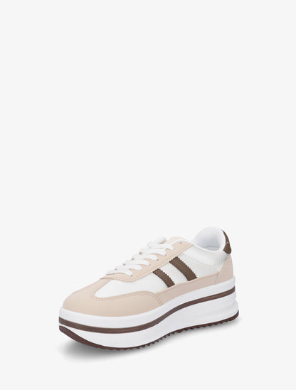 Sneakers à plateforme et empiècement effet nubuck - Beige - 3