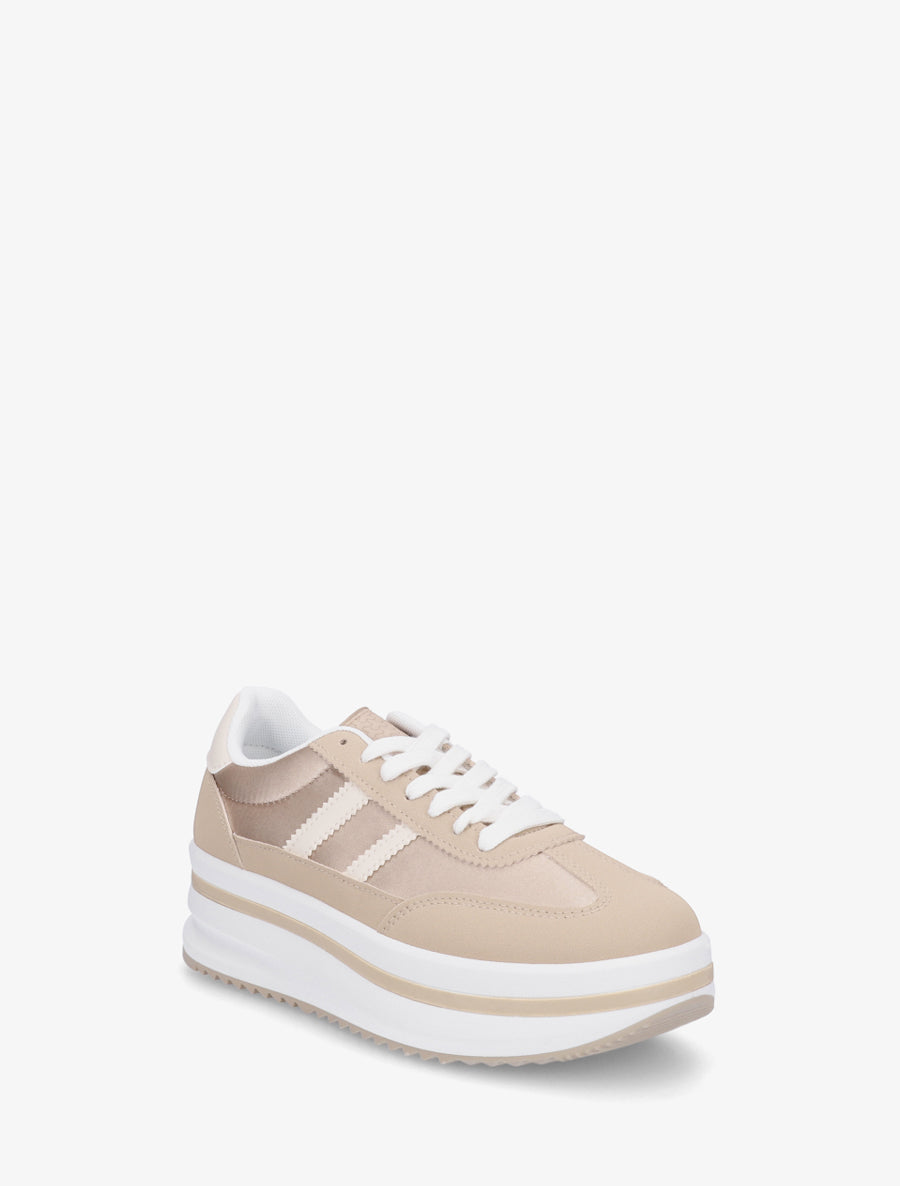 Sneakers à plateforme et empiècement effet nubuck - Camel - 2