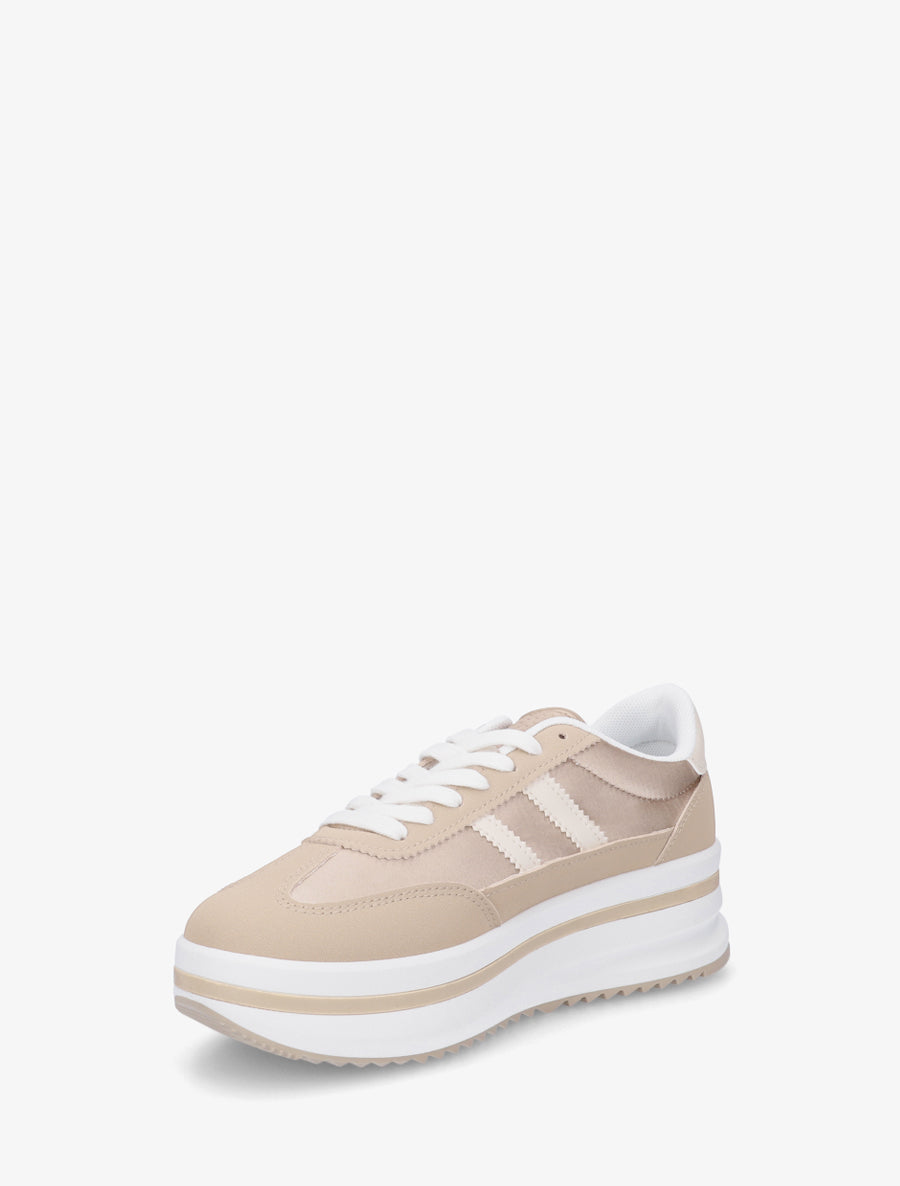 Sneakers à plateforme et empiècement effet nubuck - Camel - 3