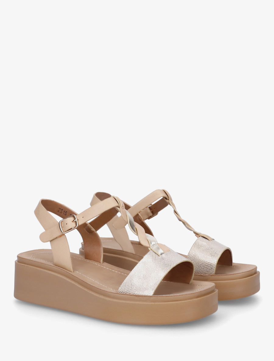Sandales compenées à brides croisées - Beige - 4