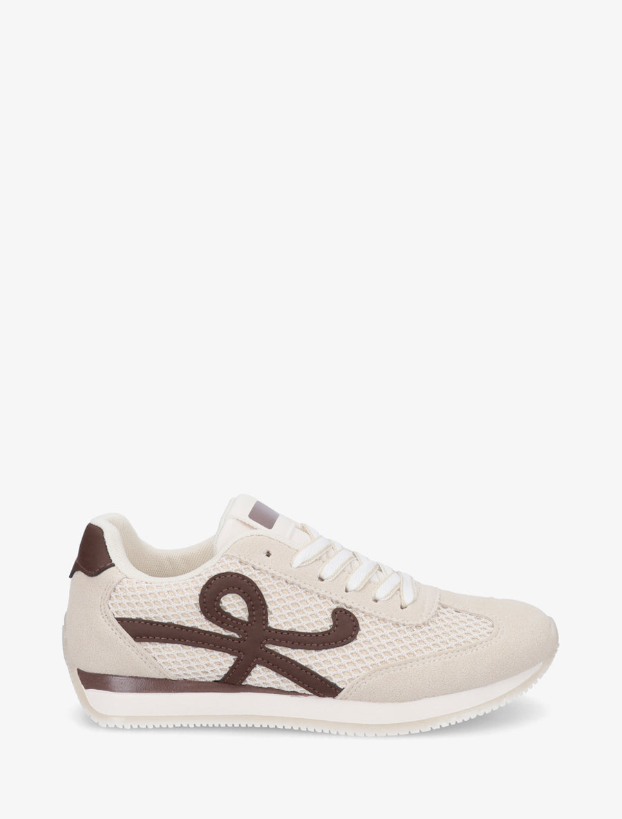 Sneakers plates à empiècement toile - Beige - 1