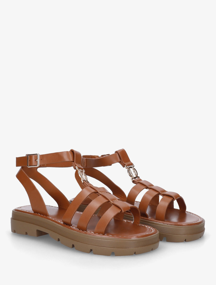 Sandales plates style spartiate - Camel - 4