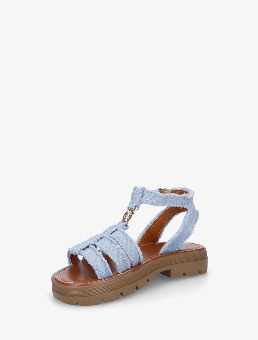 Sandales plates style spartiate - Bleu denim - 3