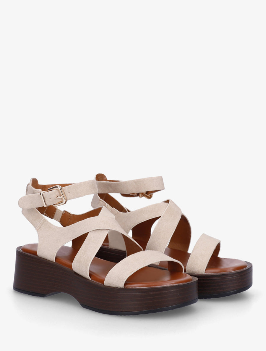 Sandales à semelle effet bois - Beige - 4