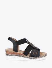 Sandales compensées à motif feuille - Noir - 1