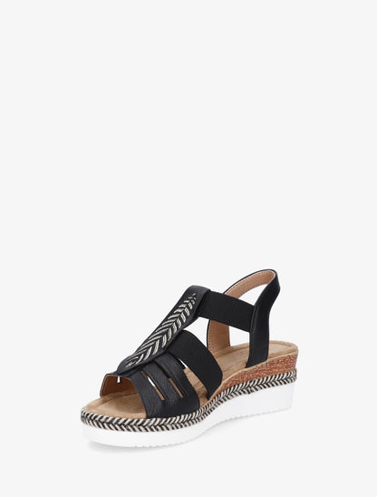 Sandales compensées à motif feuille - Noir - 3