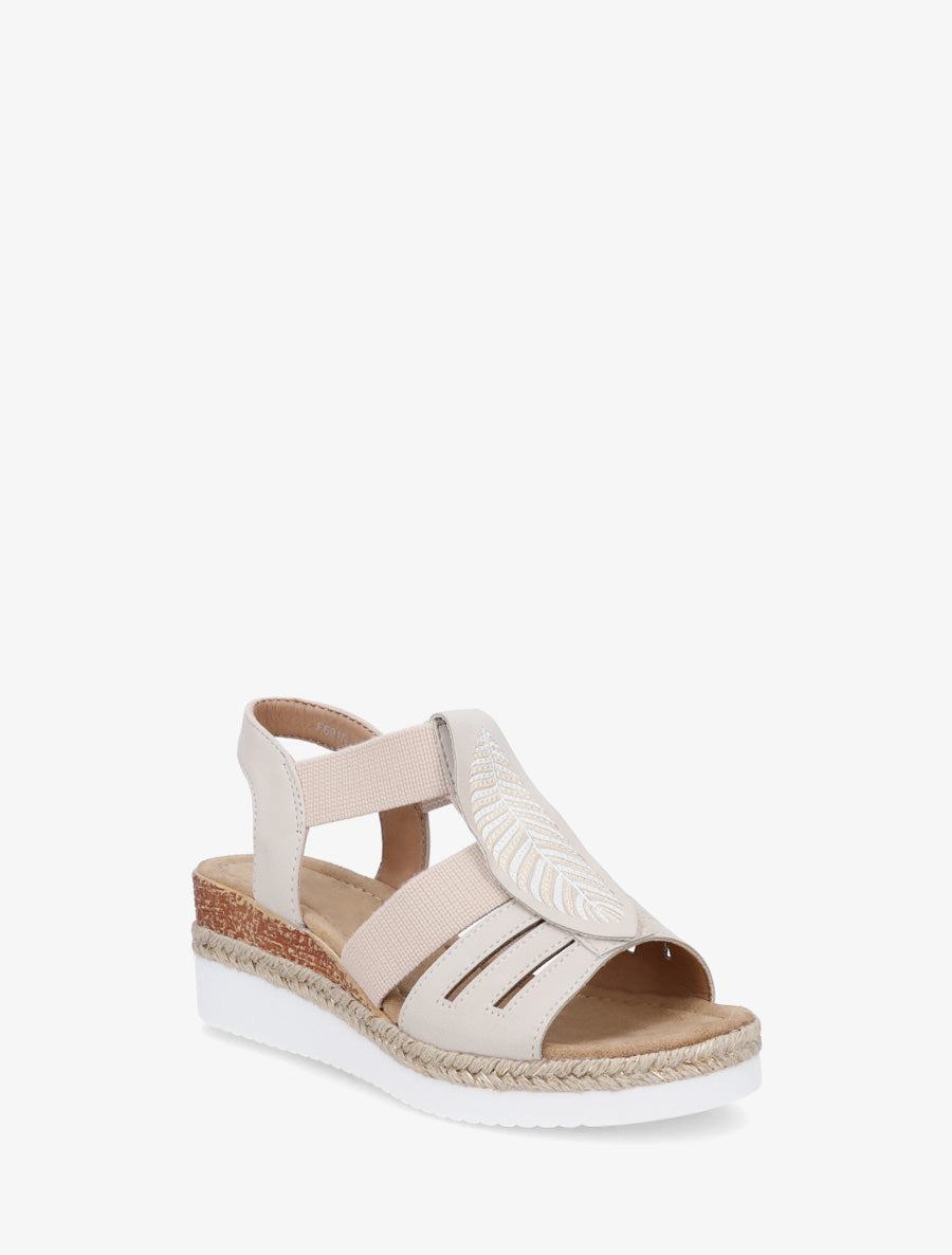 Sandales compensées à motif feuille - Beige - 2