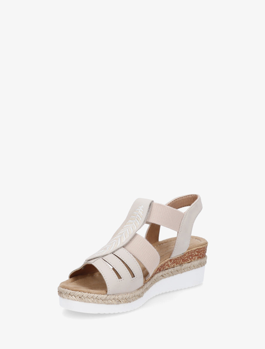 Sandales compensées à motif feuille - Beige - 3