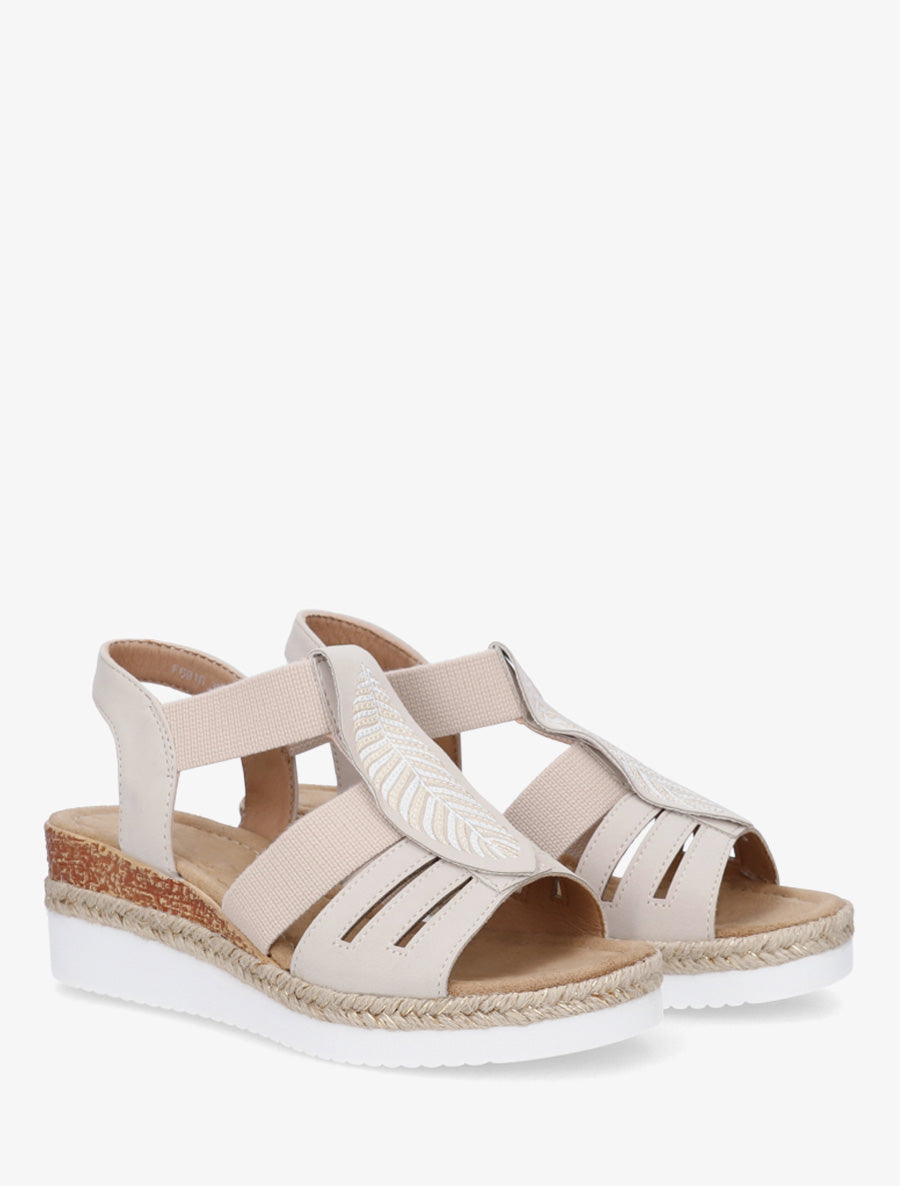 Sandales compensées à motif feuille - Beige - 4