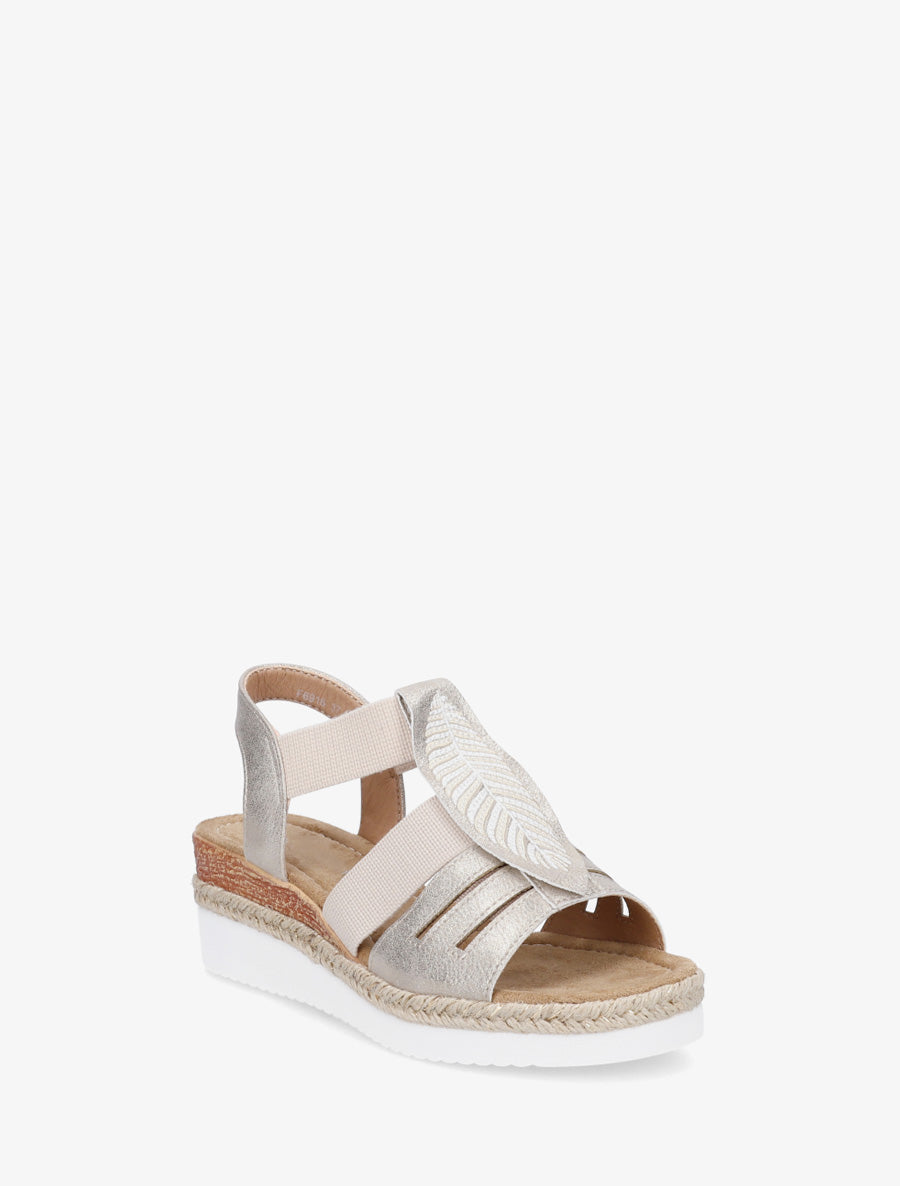 Sandales compensées à motif feuille - Or - 2