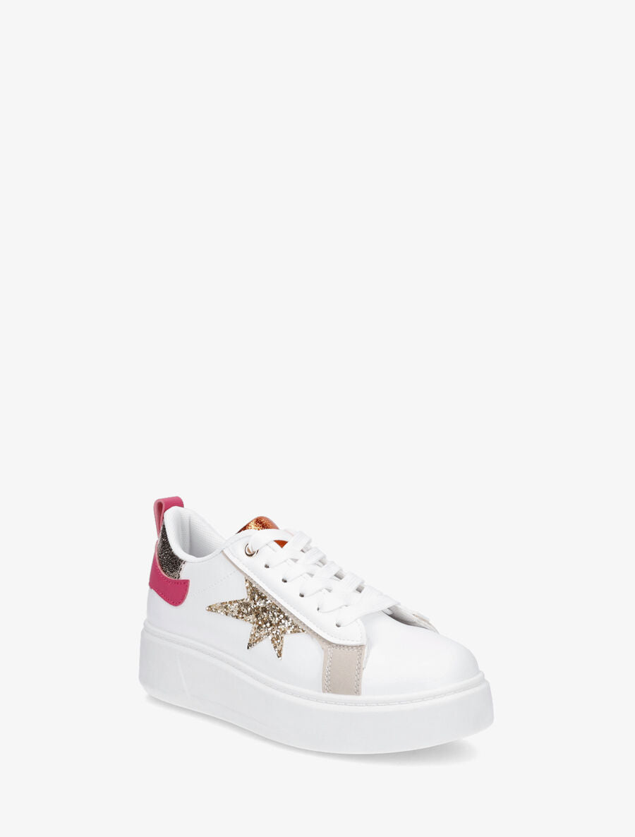 Sneakers en simili à motif étoile pailletée - Fushia - 2