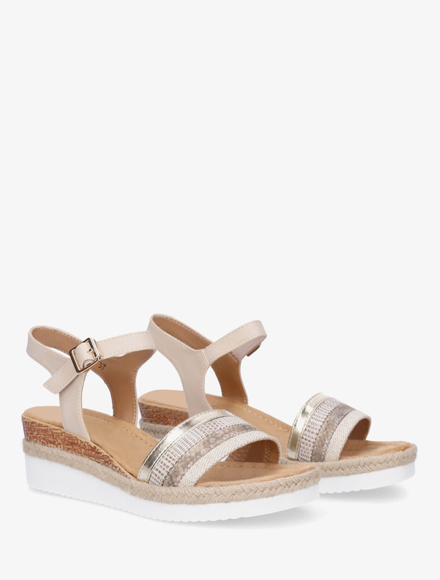 Sandales compensées à bride dépareillées - Beige - 4