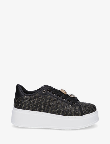 Sneakers en jute tressée à détail irisé - Noir - 1