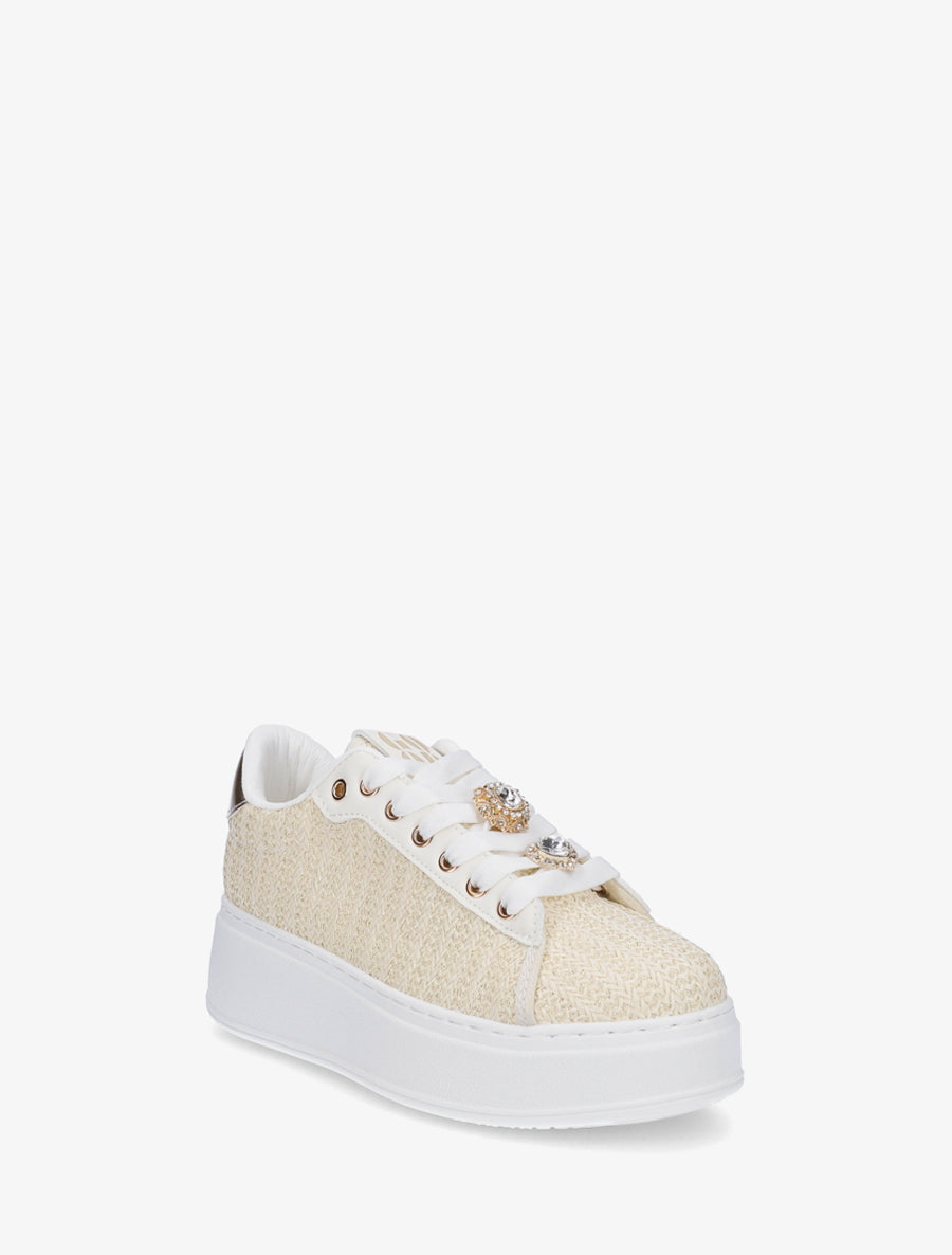 Sneakers en jute tressée à détail irisé - Beige - 2