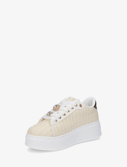 Sneakers en jute tressée à détail irisé - Beige - 3