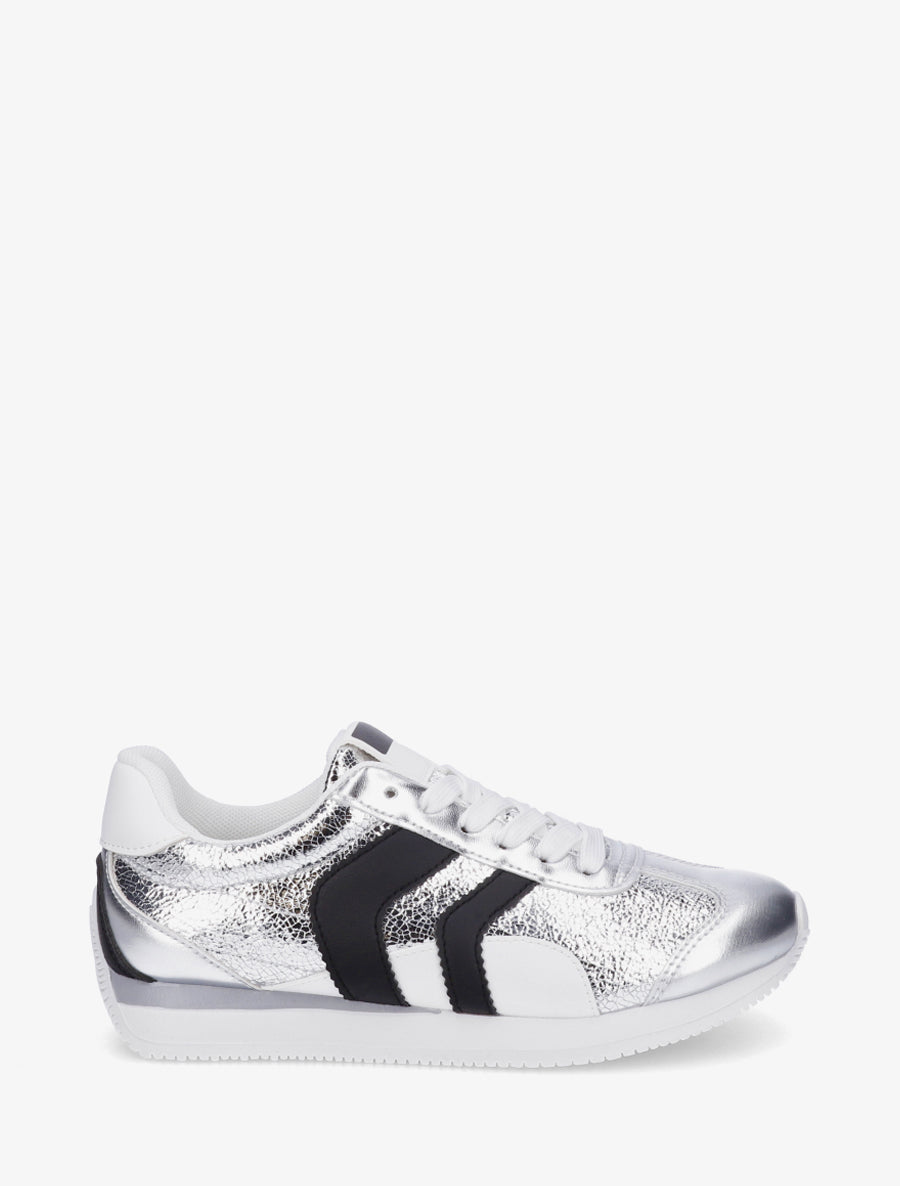 Sneakers à contrefort contrastant et double lacets - Argent - 1