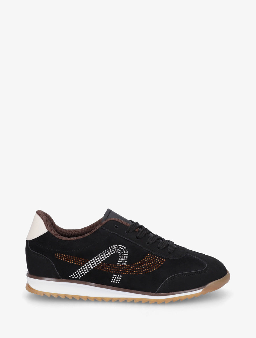 Sneakers à strass en suédine - Noir - 1