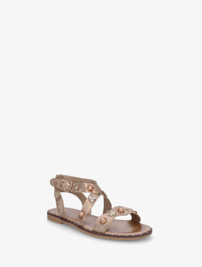 Nu-pieds strassés à semelle plate cloutée - Taupe - 2