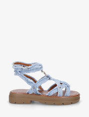 Sandales plates en tissu à brides croisées - Bleu denim - 1