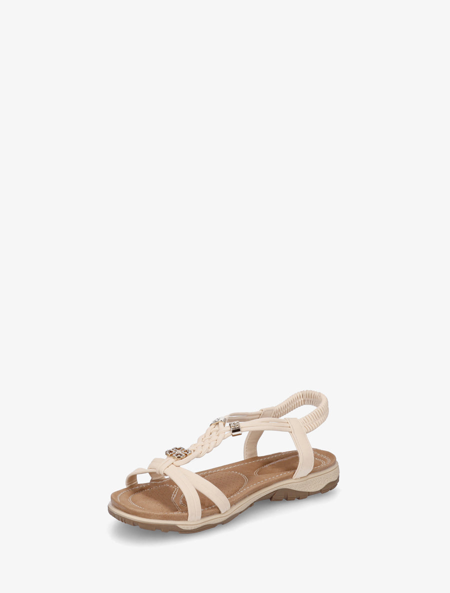 Nu-pieds à empiècement trèfle strassé - Beige - 3