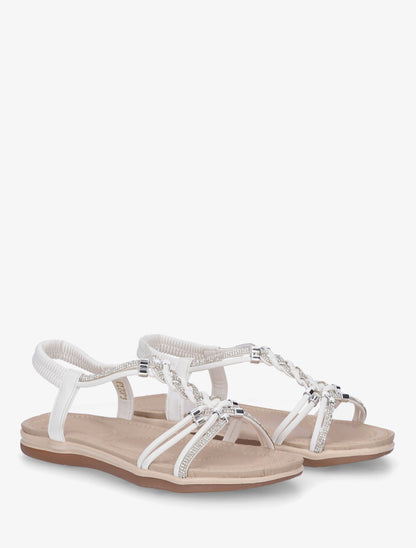 Nu-pieds à brides tressées et strassées - Blanc - 4