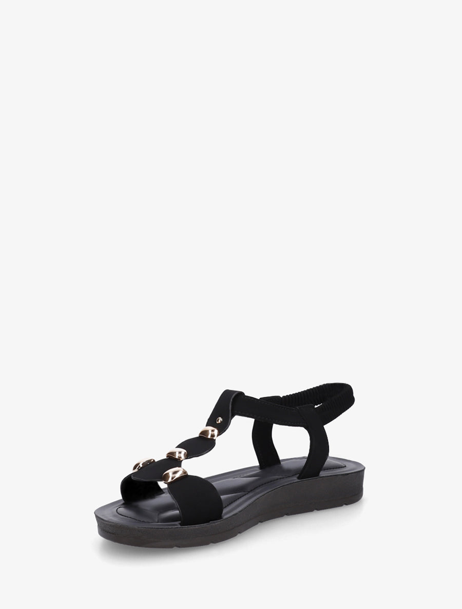 Nu-pieds en simili à tour de cheville élastiquée - Noir - 3