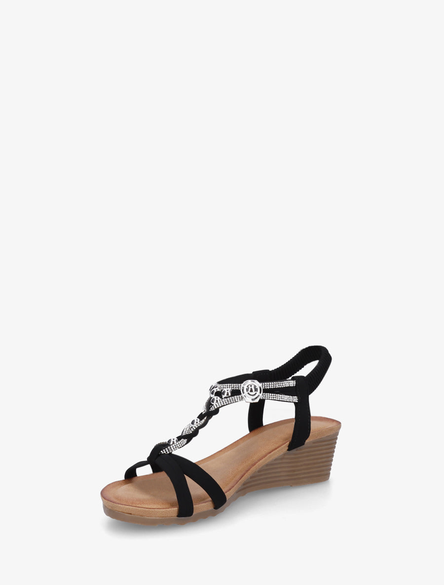 Sandales élastiquées à bijoux et strass - Noir - 3