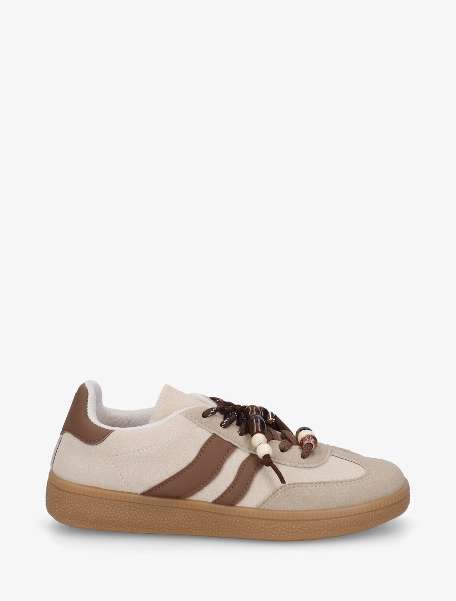 Baskets en suédine à perles - Taupe - 1