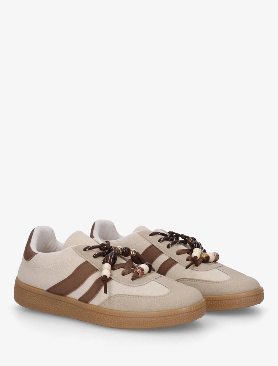 Baskets en suédine à perles - Taupe - 4