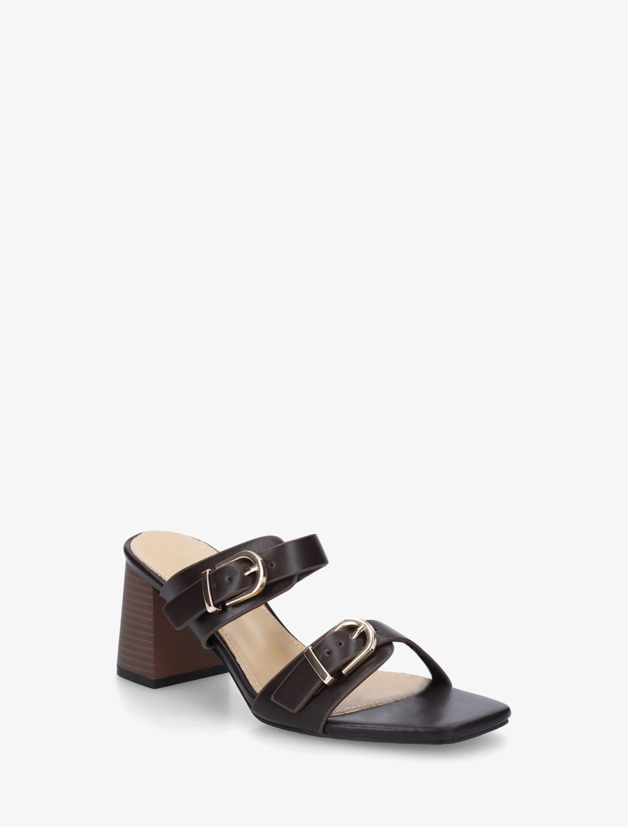 Mules unies à double boucles - Marron - 2