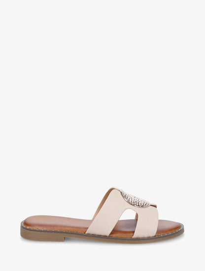 Claquettes unies à empiècement métal - Beige - 1