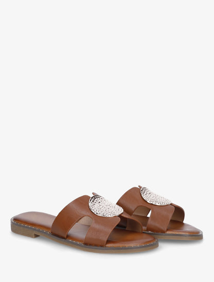 Claquettes unies à empiècement métal - Camel - 4